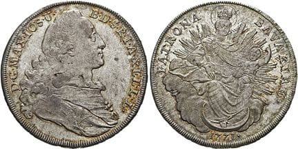 1871年之前的德国硬币与奖章。巴伐利亚。马克西米利安三世·约瑟夫，1745—1777年。协定塔勒币