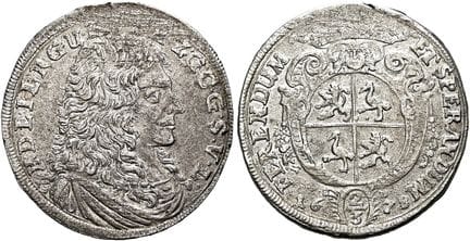 1871年之前的德国硬币与奖章。罗伊斯-施莱茨。海因里希一世，1640-1692年。2/3塔勒（古尔