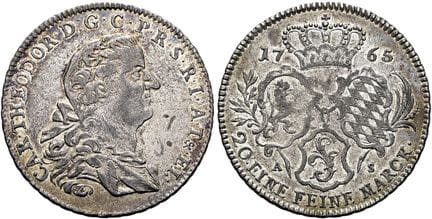 1871年前的德国硬币与奖章。普法尔茨。卡尔·特奥多尔，1742—1799。1/2协定塔勒，直径33