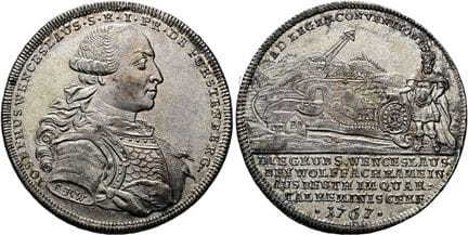 1871年之前的德国硬币与奖章。弗伦斯贝格。 约瑟夫·温策尔，1762 - 1783。公约塔勒，直径