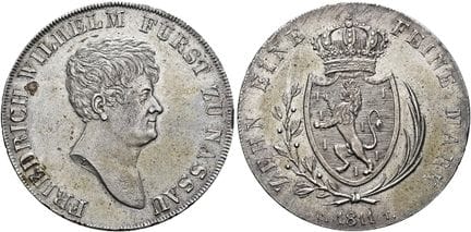 1871年之前的德国硬币与奖章。拿骚——韦尔堡。 弗里德里希·威廉，1788–1816年。协定塔勒，