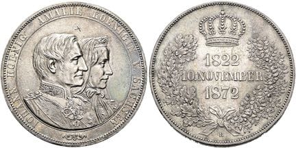 1871年之前的德国硬币与奖章。萨克森，选帝侯及阿尔贝丁王朝。约翰，1854年至1873年。协会双塔