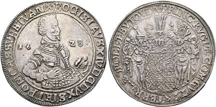 1871年之前的德国硬币与奖章。波美拉尼亚。博吉斯劳十四世，1620—1637年。帝国塔勒，直径42