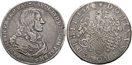 1871年前的德国硬币与奖章。普法尔茨。卡尔·路德维希，1648—1680年。帝国塔勒，直径40毫米