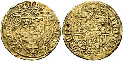 1871年前的德国硬币与奖章。普法尔茨。菲利普，1476—1508年。金古尔登，直径23毫米（3.2