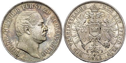 1871年之前的德国硬币与奖章。施瓦茨堡-鲁道尔施塔特。弗里德里希·冈特，1807—1867年。协会