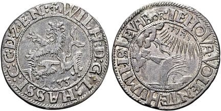 1871年前的德国硬币与奖章。黑森-卡塞尔。威廉五世，1627年至1637年。1/8帝国塔勒（半帝国