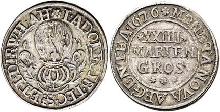 1871年之前的德国硬币与奖章。本特海姆-特克伦堡。约翰·阿道夫，1674—1700年。24玛丽亚格