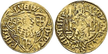 1871年前的德国硬币与奖章。普法尔茨。路德维希五世，1508—1544年。金古尔登，直径23毫米（
