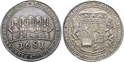 1871年之前的德国硬币与奖章。拿骚-迪伦堡。 约翰·弗朗茨、海因里希、威廉·莫里茨、海因里希·卡西
