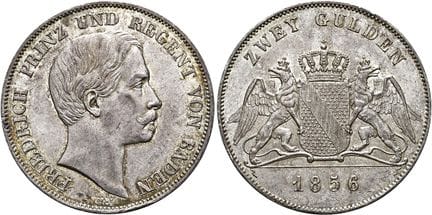 1871年之前的德国硬币与纪念章。巴登-杜尔拉赫。腓特烈一世，1852年／1856年—1907年。双