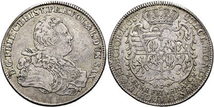 1871年之前的德国硬币与奖章。萨克森、选帝侯及阿尔贝丁王朝。弗里德里希·克里斯蒂安，1763年。协