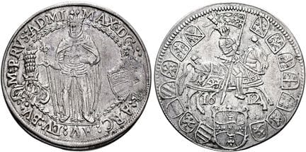 1871年前的德国硬币与奖章。德意志骑士团。奥地利的马克西米利安一世，1590—1618年。1/4帝