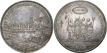 1871年之前的德国硬币与奖章。美因河畔法兰克福市。 银质奖章（17.04克）。无年份（1648年）