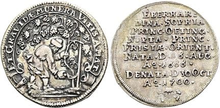 1871年之前的德国硬币与纪念章。东弗里斯兰。克里斯蒂安·埃伯哈德，1665—1708。1/4帝国塔