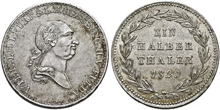 1871年前的德国钱币与奖章。黑森-卡塞尔。威廉九世/一世，1760 / 1785 - 1821。1