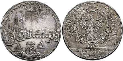 1871年之前的德国硬币与奖章。美因河畔法兰克福市。公约塔勒，直径40毫米（28.09克）。1772