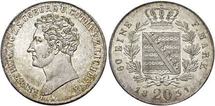 1871年之前的德国硬币与奖章。萨克森-科堡-哥达。恩斯特一世，1806—1844年。20克罗伊策，