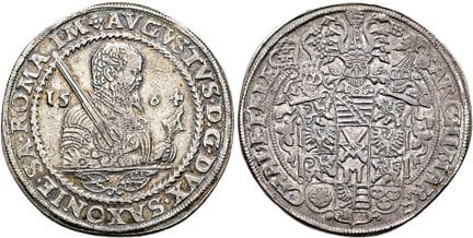 1871年之前的德国硬币与奖章。萨克森、选帝侯及阿尔贝丁王朝。奥古斯特，1553年—1586年。塔勒
