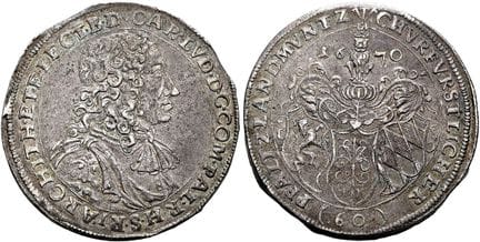 1871年前的德国钱币与奖章。普法尔茨——西默恩。卡尔·路德维希，1648-1680年。60克罗伊策