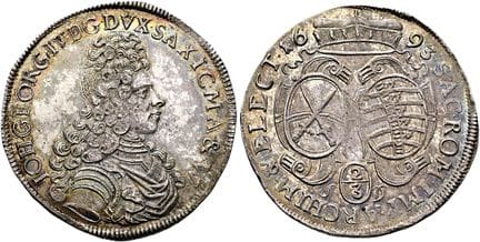 1871年之前的德国硬币与奖章。萨克森、选帝侯及阿尔贝丁王朝。约翰·乔治四世，1691年至1694年