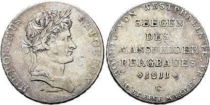 1871年之前的德国硬币与奖章。威斯特法伦王国。 希罗尼穆斯·拿破仑，1807年至1813年。掠夺协