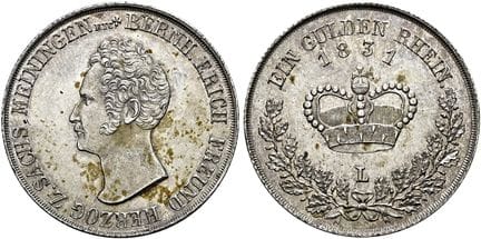 1871年之前的德国硬币与奖章。萨克森-迈宁根。伯恩哈德·埃里希·弗罗因德，1803—1866。古尔