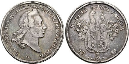 1871年前的德国硬币与奖章。罗伊斯。奥伯格赖茨的亨利十一世，1723/1778–1800年。协约塔