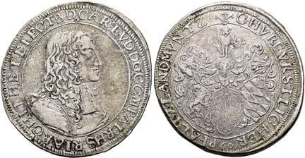 1871年之前的德国硬币与奖章。普法尔茨。卡尔·路德维希，1648—1680年。60克罗伊策（古尔登