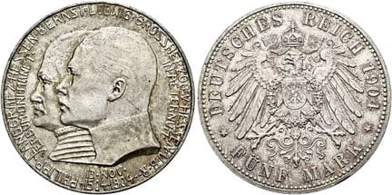 1871年后的德国。帝国银币。黑森。恩斯特·路德维希，1892-1918年。5马克，直径38毫米（2