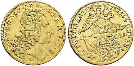 1871年之前的德国硬币与奖章。巴伐利亚。马克西米利安二世·埃马努埃尔，1679—1726。1/2马