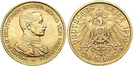 1871年后的德国。帝国金币。普鲁士。威廉二世，1888-1918年。20马克，直径22毫米（7.9