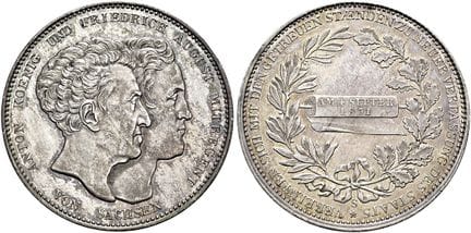 1871年前的德国硬币与奖章。萨克森、选帝侯及阿尔贝丁王朝。安东，1827年至1836年。协定塔勒，