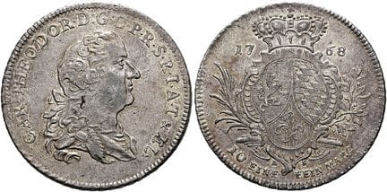 1871年前的德国硬币与奖章。普法尔茨——苏尔茨巴赫。卡尔·特奥多尔，1742—1799。协定塔勒，
