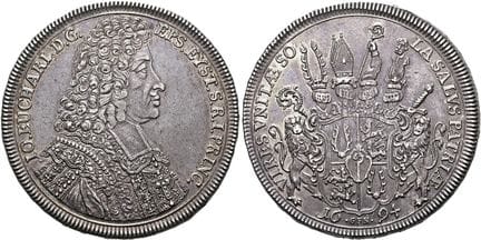 1871年之前的德国硬币与奖章。艾希施泰特教区。约翰·欧卡里乌斯·申克·冯·卡斯特尔，1685年至1