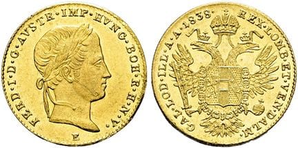 奥地利——匈牙利。哈布斯堡王朝时期（至1866年）。 费迪南德，1835—1848年。杜卡特金币，直