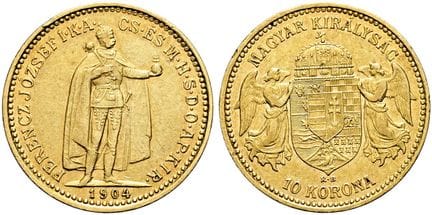 奥地利—匈牙利。哈布斯堡王朝（至1866年）。 弗朗茨·约瑟夫，1848—1916。10克朗，直径2