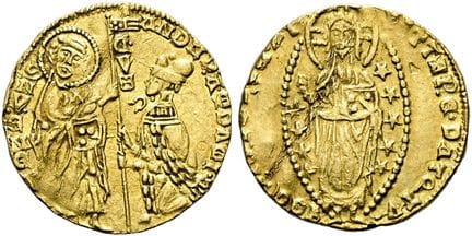 欧洲钱币与奖章。意大利。威尼斯。安德烈亚·丹多洛，1343—1354年。 杜卡托币，直径19毫米（3