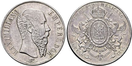 AMERIKA. MEXIKO.  Maximilian, 1864 - 1867. Peso ø 
