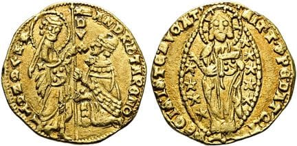 欧洲钱币与奖章。意大利。威尼斯。安德烈亚·康塔里尼，1368—1382年。杜卡托金币，直径20毫米（