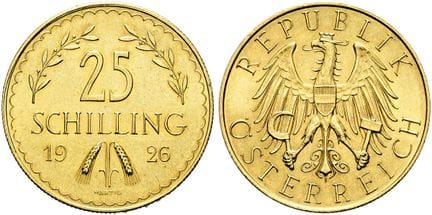 奥地利—匈牙利。第一共和国，1918—1938年。25先令，直径21毫米（5.87克）。1926年，