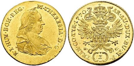 奥地利——匈牙利。哈布斯堡王朝（至1866年）。  玛丽亚·特蕾西亚，1740-1780年。2杜卡特