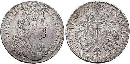 欧洲钱币与奖章。法国。路易十四，1643—1715年。三冠埃库币，直径41毫米（30.32克）。17