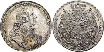 奥地利-匈牙利。诺伊富尔斯滕。巴蒂亚尼。卡尔，1764-1772年。协定塔勒币，直径41毫米（27.