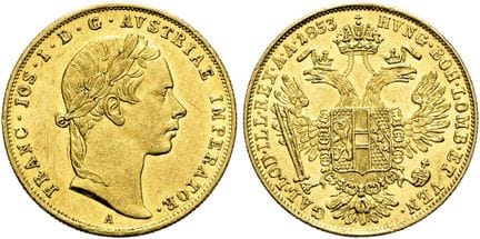 奥地利—匈牙利。哈布斯堡王朝（至1866年）。 弗朗茨·约瑟夫，1848—1916年。杜卡特金币，直