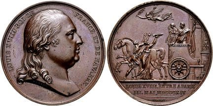 欧洲钱币与奖章。法国。路易十八，1814—1824年。青铜奖章（38.65克）。1814年，由B. 