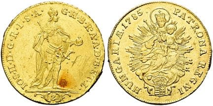奥地利-匈牙利。哈布斯堡王朝（至1866年）。约瑟夫二世，1765-1790年。2杜卡特，直径24毫
