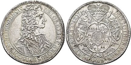 奥地利——匈牙利。教会。奥尔穆茨教区。洛林卡尔三世，1695-1711年。帝国塔勒银币，直径44毫米