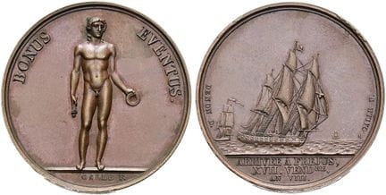 欧洲硬币与奖章。法国。 执政委员会时期，1795—1799年。青铜奖章（14.90克）。1799年（