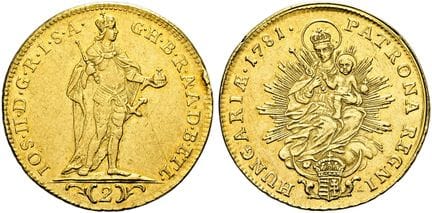 奥地利——匈牙利。哈布斯堡王朝（至1866年）。约瑟夫二世，1765-1790年。2杜卡特，直径25